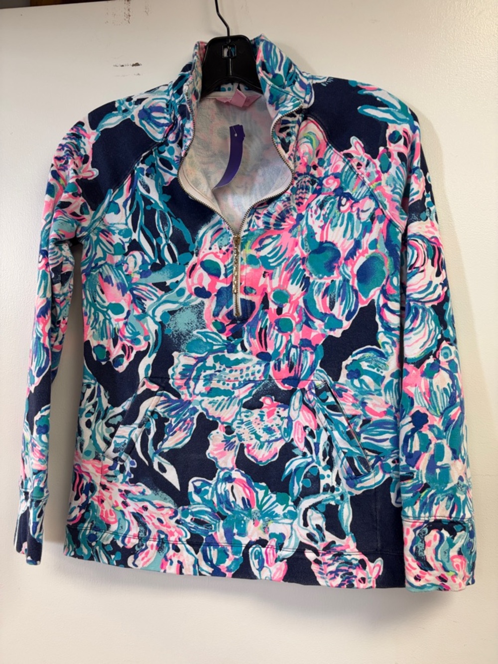Lilly Pulitzer Navy, Teal & Pink Floral Half-Zip Pullover